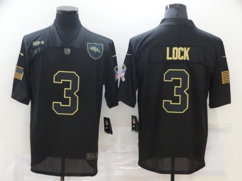 Men Denver Broncos 3 Lock Black gold lettering 2020 Nike NFL Jersey